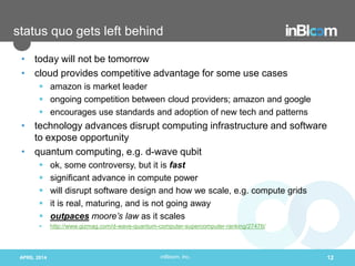 inBloom, Inc.
status quo gets left behind
• today will not be tomorrow
• cloud provides competitive advantage for some use...