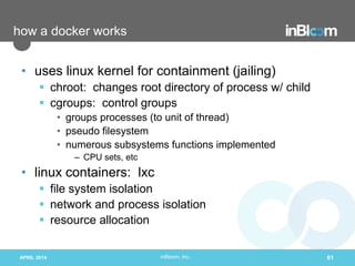 inBloom, Inc.
What?
Perhaps you are wondering…
• Why Docker?
The next several slides provide background
• (Borrowed from D...