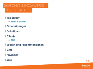 17
Repository
 Assets & pictures
Order Manager
Data flows
Clients
 CRM
Search and recommendation
CMS
Payment
Sale
 