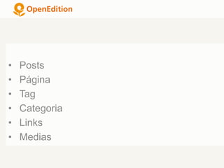 • Posts
• Página
• Tag
• Categoria
• Links
• Medias
 
