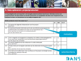 Data opleveren3
metadata
selectiecriteria
 