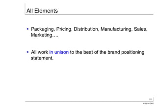 16
4/20/14/ZKH
All Elements
§  Packaging, Pricing, Distribution, Manufacturing, Sales,
Marketing….
§  All work in unison to the beat of the brand positioning
statement.
 