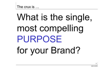 8
4/20/14/ZKH
The crux is …
What is the single,
most compelling
PURPOSE
for your Brand?
 