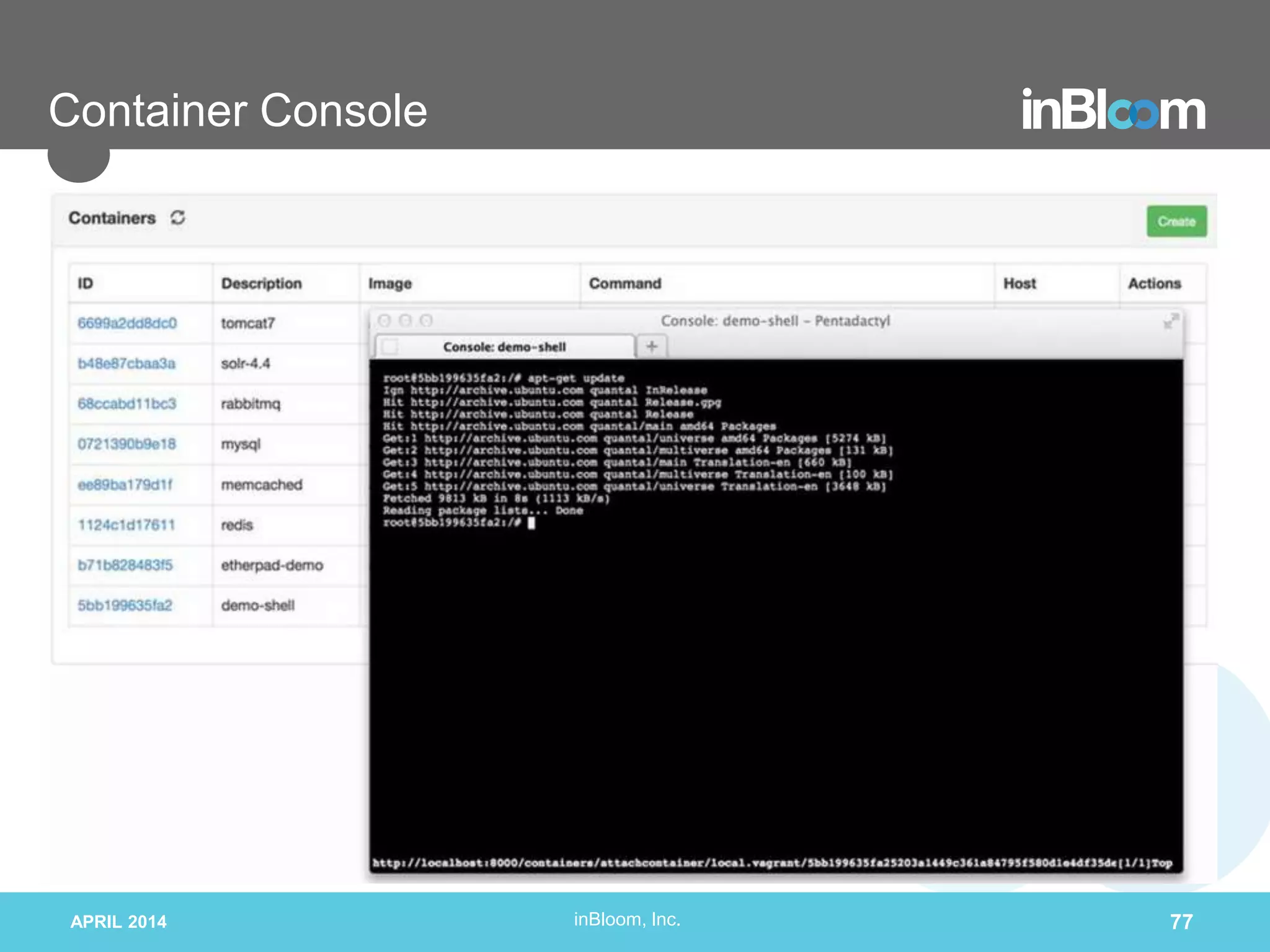 inBloom, Inc.APRIL 2014 77
Container Console
 
