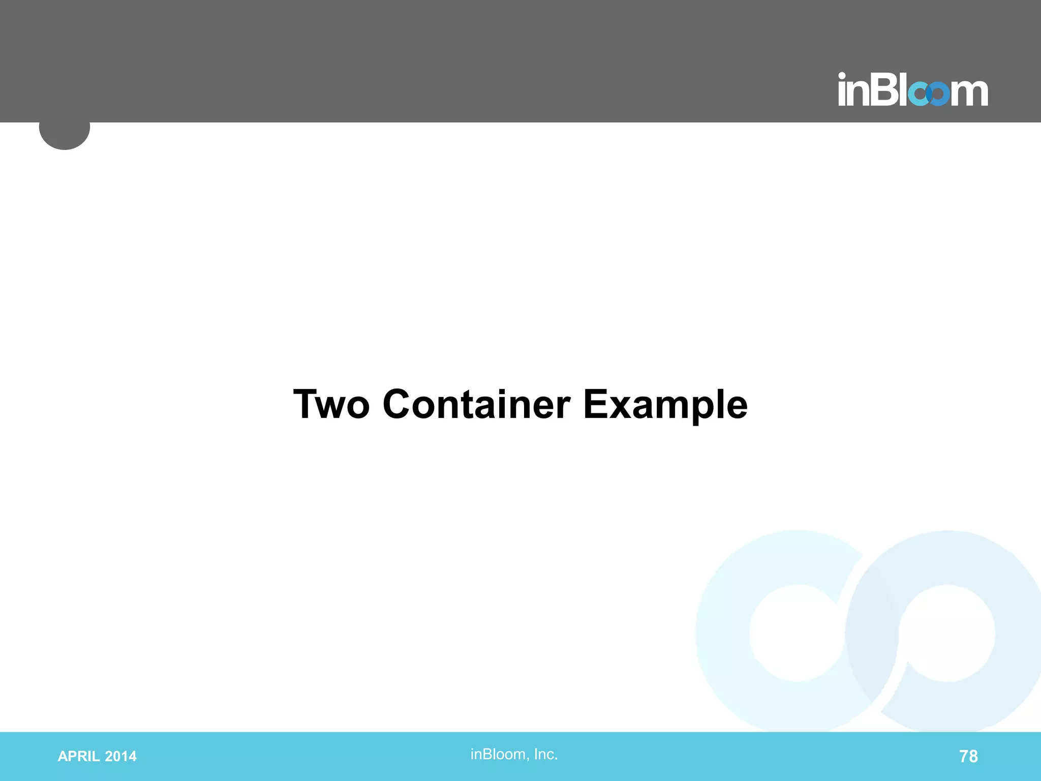 inBloom, Inc.
Two Container Example
APRIL 2014 78
 