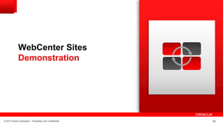 © 2012 Oracle Corporation – Proprietary and Confidential 13
WebCenter Sites
Demonstration
 