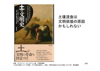 土壌浸食は
文明崩壊の原因
かもしれないかもしれない
206出典：デイビッド・モンゴメリー著 片岡夏実訳
『土の文明史－ローマ帝国、マヤ文明を滅ぼし、米国、中国を衰退させる土の話』2010年 築地書館
 