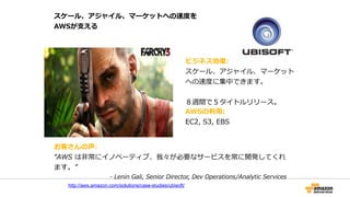 Auto-‐‑‒scalingを活⽤用しコストコントロール
http://aws.amazon.com/ko/solutions/case-­‐studies/devsisters/
 