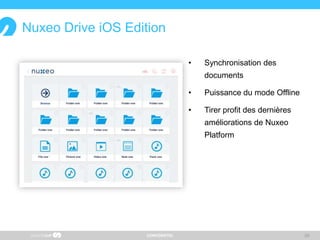 CONFIDENTIEL
Nuxeo Drive iOS Edition
• Synchronisation des
documents
• Puissance du mode Offline
• Tirer profit des dernières
améliorations de Nuxeo
Platform
29
 