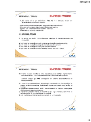 23/04/2014
13
RELATÓRIOS E PARECERES02º SEM/2013 - TÉCNICO
01º SEM/2013 - TÉCNICO
RELATÓRIOS E PARECERES01º SEM/2013 - TÉCNICO
 