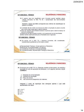 23/04/2014
14
RELATÓRIOS E PARECERES01º SEM/2013 - TÉCNICO
02º SEM/2012 - TÉCNICO
RELATÓRIOS E PARECERES02º SEM/2012 - TÉCNICO
 