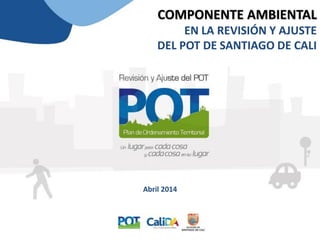 COMPONENTE AMBIENTAL
EN LA REVISIÓN Y AJUSTE
DEL POT DE SANTIAGO DE CALI
Abril 2014
 