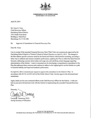 PA Dept of Ed Validation Letter of Harrisburg Recovery Plan