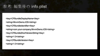 <key>CFBundleDisplayName</key>
<string>MvvmDemo.iOS</string>
<key>CFBundleIdentifier</key>
<string>com.your-company.MvvmDemo.iOS</string>
<key>CFBundleShortVersionString</key>
<string>1.0</string>
<key>CFBundleVersion</key>
<string>1.0</string>
 