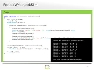 23
ReaderWriterLockSlim
Code
 