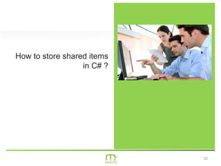 32
How to store shared items
in C# ?
 