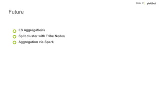 Slide 11
Future
ES Aggregations
Split cluster with Tribe Nodes
Aggregation via Spark
 