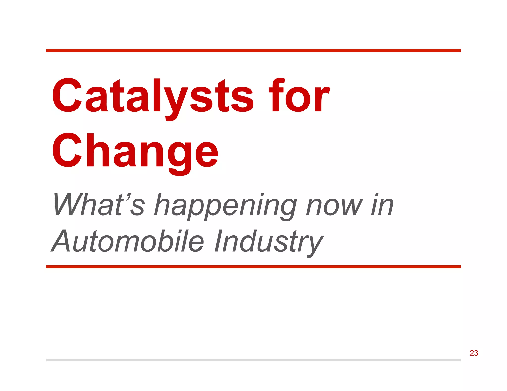 What’s happening now in
Automobile Industry
Catalysts for
Change
23
 