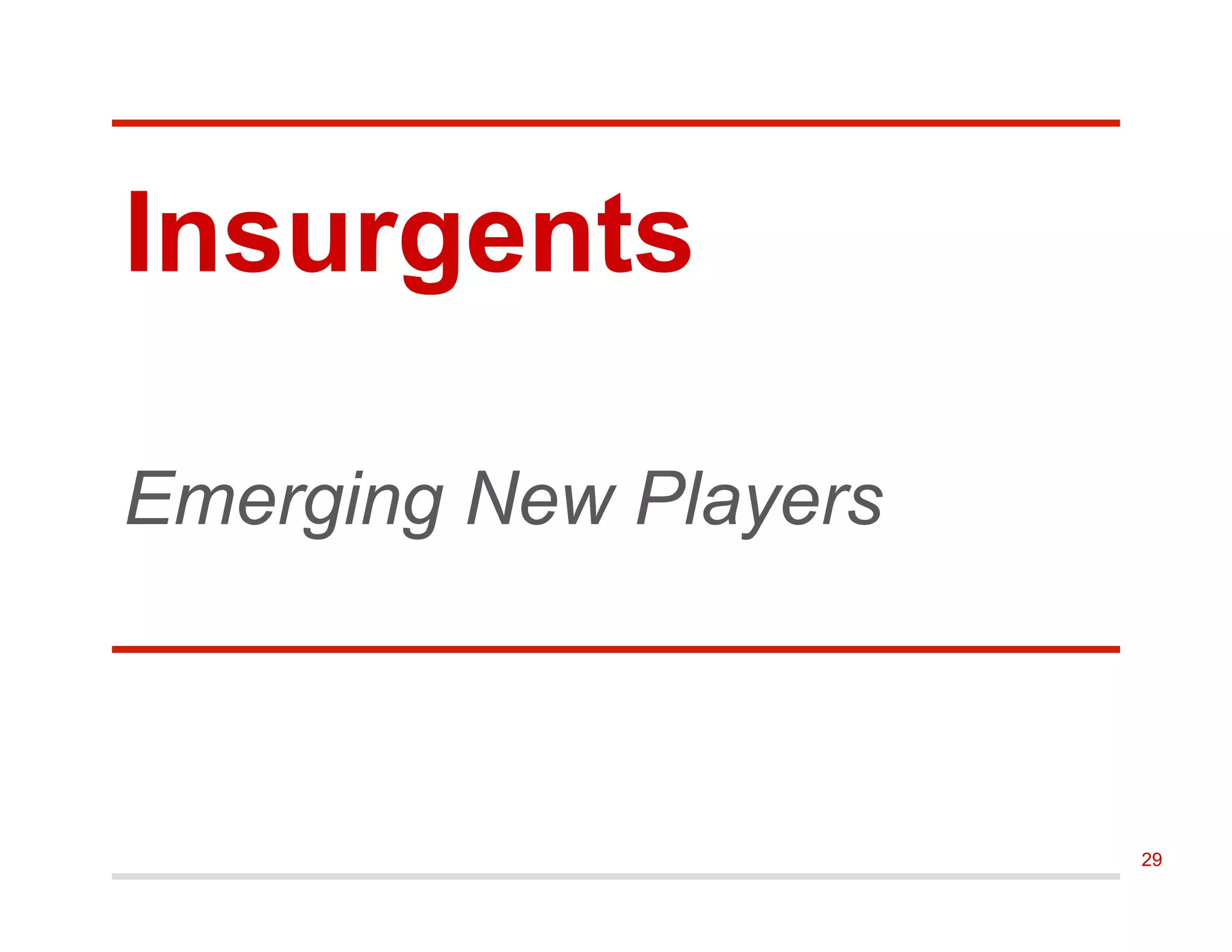 Insurgents
Emerging New Players
29
 