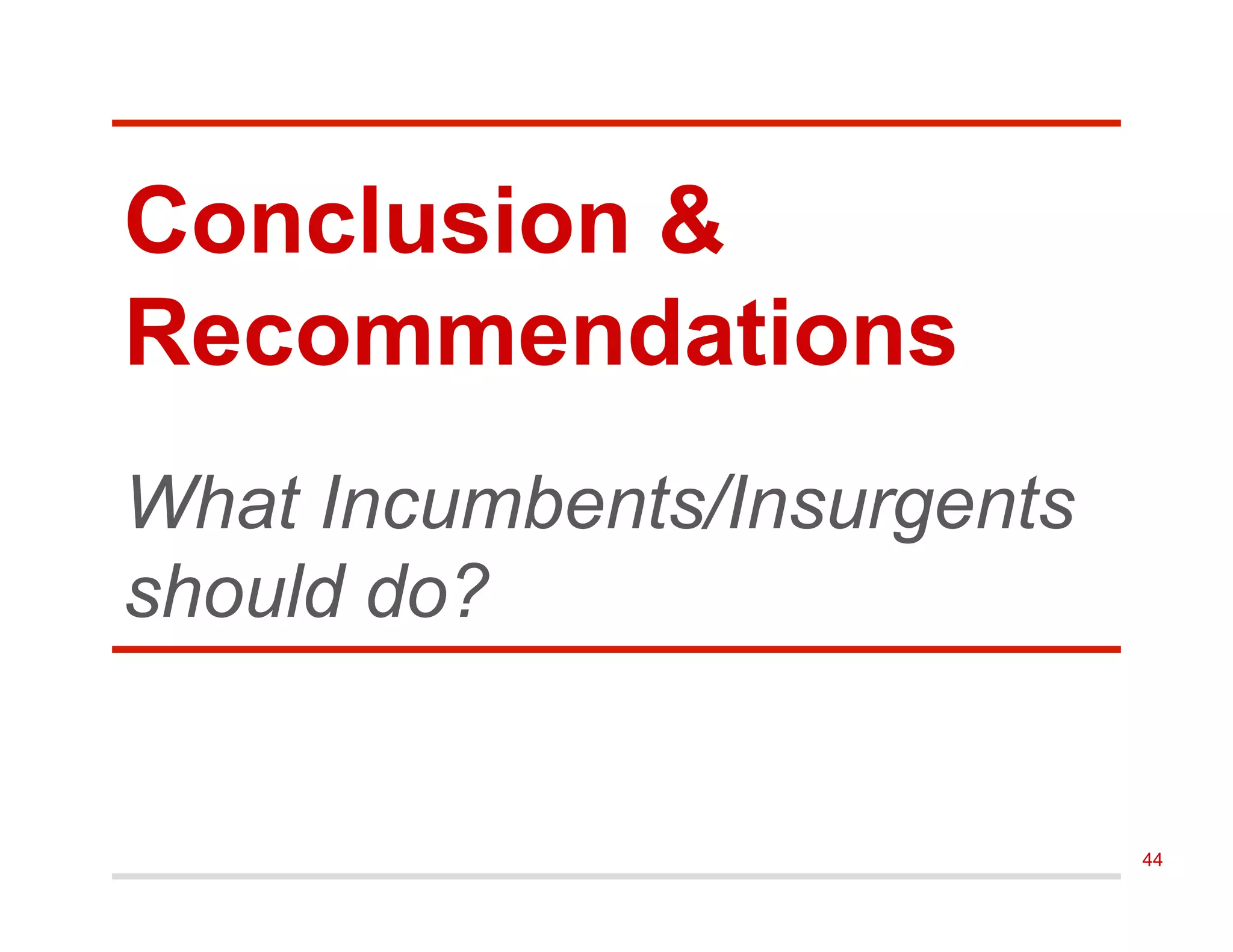 What Incumbents/Insurgents
should do?
Conclusion &
Recommendations
44
 
