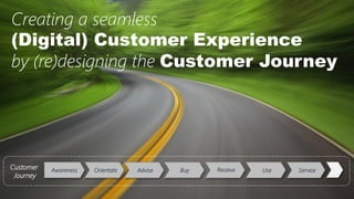 17
Customer
Journey
Awareness Orientate Buy Receive Use ServiceAdvise
Creating a seamless
(Digital) Customer Experience
by...