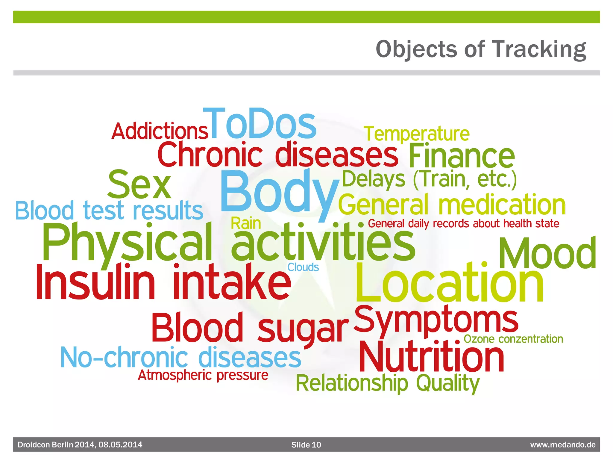 Slide 10 www.medando.deDroidcon Berlin2014, 08.05.2014
Objects of Tracking
 