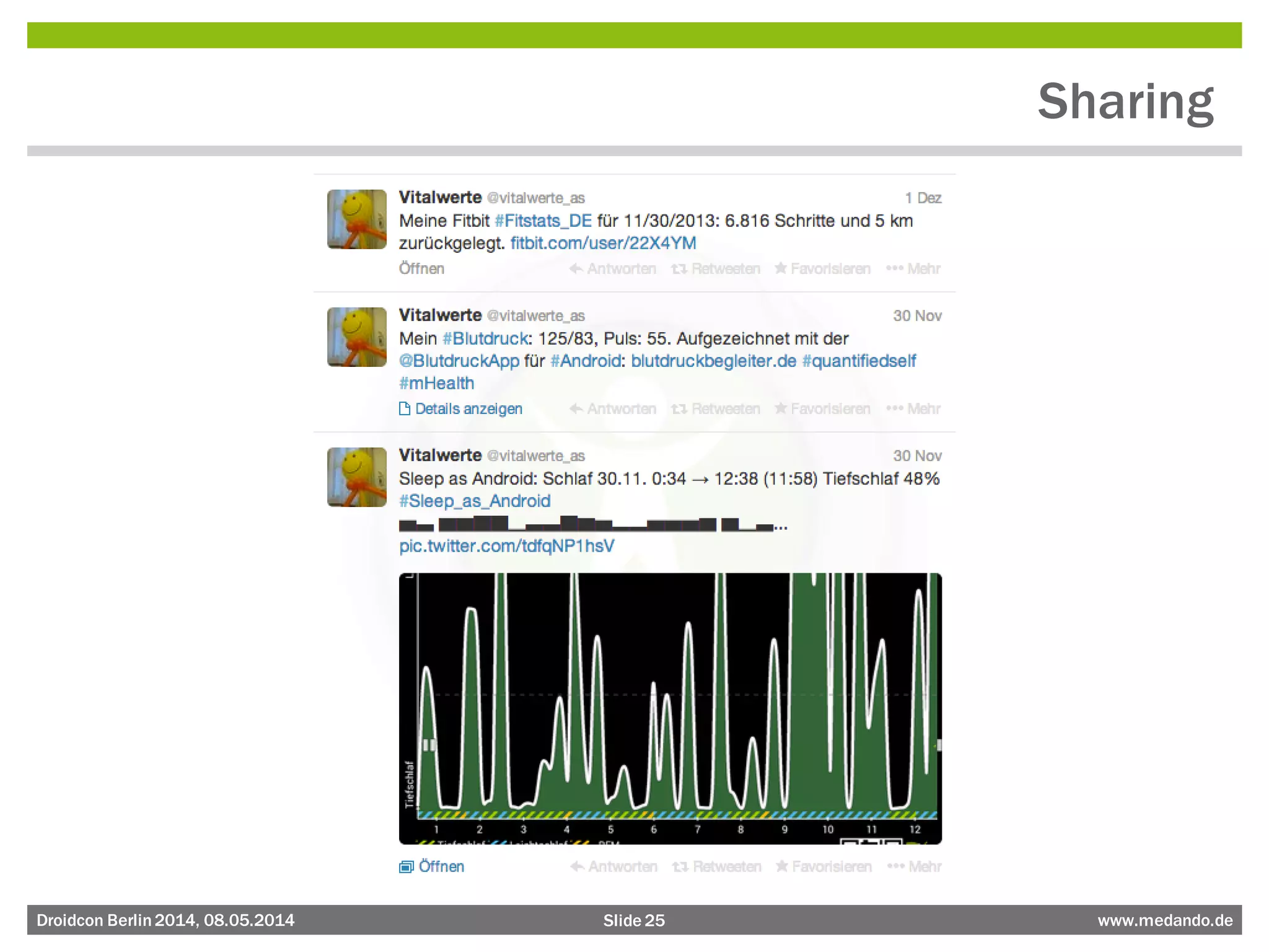 Slide 25 www.medando.deDroidcon Berlin2014, 08.05.2014
Sharing
 