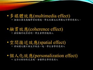 ?ýwЧ(multimedia effect)
? oՓԕXWĭhWĈDıȆΪ֌Wø롣
?؞Ч(coherence effect)
? ų~زĕrWW^
?gӽЧ(spatial effect)
? P֮DƬcַһ𣬌WWø
?˻Ч(personalization effect)
? ԌԒʽʬF׌WWø
 
