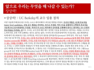 39/ 12
??? ??? ??? ? ?? ? ????
???!
????! : UC Berkeley? ?? ?? ??
?? ?????(2012?) ??? AALS ??????? ????? ???. ??? ??? 1?? ????
(entry-level candidates. ?? ?? ??? ???? ??? ???: ?? ?)? ???? ???? ????
??? FAC(?????? ???: ???)? AALS ???? ???? ???? ??? ???? 10~15??
????? ???? ???. ??? ???? ?? ?? ??? ??? ????? ???? ??? ????
?????, ?? ?? ???? ??? ??? ??. ??? (? ???????) ?????, ???(???
??)?? ?????? ?? ????, ?? ?? ??? ?????(promote) ?? ??. ?? ?? ???
?? ?? ? ???, ??? ?? 1?? ????? ??? ????(lateral candidates)?? ?? ?? ???
(student sessions)? ????. ??? ?? ????? ?? ??(Job talks)? 1~6? ??? ???? ???
? ?? ??? ????. ?? ??? ? ???? ? ?? ??? ??? ??? ?? ????? ???? ?
?, ??? 1~2?? ??? ???? ? ?? ??? ??? ????? ??. ??? ?? ?? ??? ? ?
?? ??? ? ????? ?????, ? ??? ?? ????(identity groups), ?? ??, ?? ??(issue
group)? ?? ?? ?????(student body)? ? ?? ? ??? ???. ??? ??? ??? ??? ??
10~20?? ???? ????? ???. ??? ????? ???? ?? ????? ???? ?????
? ???? ?? ??? ?????. ?? ? ???? ??????, FAC(?????? ??: ?? ?) ??
?? ? ???? ?? ????(teaching evaluations)? ?????. ??? ??? ??? ???? ???
? ?? ??? ??? ?? ?????? ????, (?? ???) ??? ??? ??? ? ??? ????
? ??? ??? ??? ?? ? ?? ??? ?????(??? ? ??? FAC?? ???? ???).
 