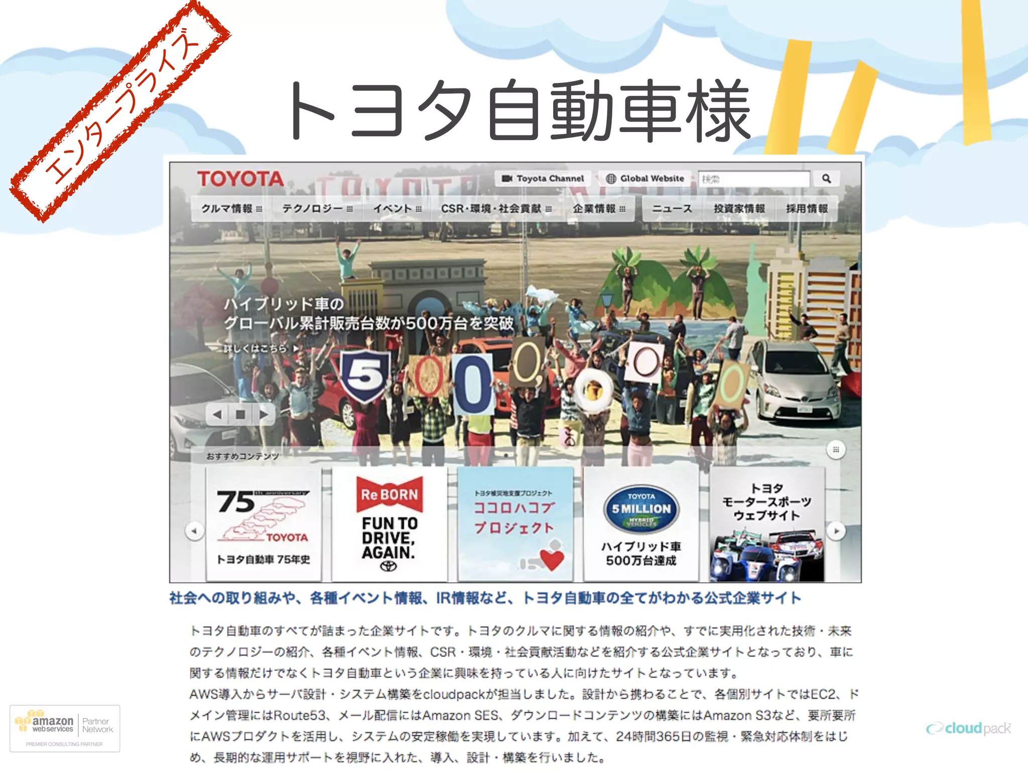 トヨタ自動車様
エ
ン
タ
ー
プ
ラ
イ
ズ
 