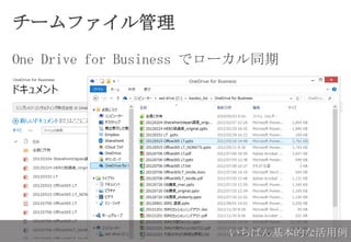 チームファイル管理
One Drive for Business でローカル同期
いちばん基本的な活用例
 