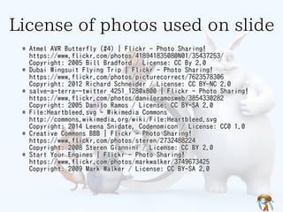 License of photos used on slideLicense of photos used on slideLicense of photos used on slideLicense of photos used on slideLicense of photos used on slide
* Atmel AVR Butterfly (#4) | Flickr - Photo Sharing!
https://www.flickr.com/photos/41894183508@N01/35437253/
Copyright: 2005 Bill Bradford / License: CC By 2.0
* Dubai Wingsuit Flying Trip | Flickr - Photo Sharing!
https://www.flickr.com/photos/picturecorrect/7623578306
Copyright: 2012 Richard Schneider / License: CC BY-NC 2.0
* salve-a-terra--twitter_4251_1280x800 | Flickr - Photo Sharing!
https://www.flickr.com/photos/daniloramosweb/3854330282
Copyright: 2005 Danilo Ramos / License: CC BY-SA 2.0
* File:Heartbleed.svg - Wikimedia Commons
http://commons.wikimedia.org/wiki/File:Heartbleed.svg
Copyright: 2014 Leena Snidate, Codenomicon / License: CC0 1.0
* Creative Commons BBB | Flickr - Photo Sharing!
https://www.flickr.com/photos/steren/2732488224
Copyright: 2008 Steren Giannini / License: CC BY 2.0
* Start Your Engines | Flickr - Photo Sharing!
https://www.flickr.com/photos/markwalker/3749673425
Copyright: 2009 Mark Walker / License: CC BY-SA 2.0
* Atmel AVR Butterfly (#4) | Flickr - Photo Sharing!
https://www.flickr.com/photos/41894183508@N01/35437253/
Copyright: 2005 Bill Bradford / License: CC By 2.0
* Dubai Wingsuit Flying Trip | Flickr - Photo Sharing!
https://www.flickr.com/photos/picturecorrect/7623578306
Copyright: 2012 Richard Schneider / License: CC BY-NC 2.0
* salve-a-terra--twitter_4251_1280x800 | Flickr - Photo Sharing!
https://www.flickr.com/photos/daniloramosweb/3854330282
Copyright: 2005 Danilo Ramos / License: CC BY-SA 2.0
* File:Heartbleed.svg - Wikimedia Commons
http://commons.wikimedia.org/wiki/File:Heartbleed.svg
Copyright: 2014 Leena Snidate, Codenomicon / License: CC0 1.0
* Creative Commons BBB | Flickr - Photo Sharing!
https://www.flickr.com/photos/steren/2732488224
Copyright: 2008 Steren Giannini / License: CC BY 2.0
* Start Your Engines | Flickr - Photo Sharing!
https://www.flickr.com/photos/markwalker/3749673425
Copyright: 2009 Mark Walker / License: CC BY-SA 2.0
* Atmel AVR Butterfly (#4) | Flickr - Photo Sharing!
https://www.flickr.com/photos/41894183508@N01/35437253/
Copyright: 2005 Bill Bradford / License: CC By 2.0
* Dubai Wingsuit Flying Trip | Flickr - Photo Sharing!
https://www.flickr.com/photos/picturecorrect/7623578306
Copyright: 2012 Richard Schneider / License: CC BY-NC 2.0
* salve-a-terra--twitter_4251_1280x800 | Flickr - Photo Sharing!
https://www.flickr.com/photos/daniloramosweb/3854330282
Copyright: 2005 Danilo Ramos / License: CC BY-SA 2.0
* File:Heartbleed.svg - Wikimedia Commons
http://commons.wikimedia.org/wiki/File:Heartbleed.svg
Copyright: 2014 Leena Snidate, Codenomicon / License: CC0 1.0
* Creative Commons BBB | Flickr - Photo Sharing!
https://www.flickr.com/photos/steren/2732488224
Copyright: 2008 Steren Giannini / License: CC BY 2.0
* Start Your Engines | Flickr - Photo Sharing!
https://www.flickr.com/photos/markwalker/3749673425
Copyright: 2009 Mark Walker / License: CC BY-SA 2.0
* Atmel AVR Butterfly (#4) | Flickr - Photo Sharing!
https://www.flickr.com/photos/41894183508@N01/35437253/
Copyright: 2005 Bill Bradford / License: CC By 2.0
* Dubai Wingsuit Flying Trip | Flickr - Photo Sharing!
https://www.flickr.com/photos/picturecorrect/7623578306
Copyright: 2012 Richard Schneider / License: CC BY-NC 2.0
* salve-a-terra--twitter_4251_1280x800 | Flickr - Photo Sharing!
https://www.flickr.com/photos/daniloramosweb/3854330282
Copyright: 2005 Danilo Ramos / License: CC BY-SA 2.0
* File:Heartbleed.svg - Wikimedia Commons
http://commons.wikimedia.org/wiki/File:Heartbleed.svg
Copyright: 2014 Leena Snidate, Codenomicon / License: CC0 1.0
* Creative Commons BBB | Flickr - Photo Sharing!
https://www.flickr.com/photos/steren/2732488224
Copyright: 2008 Steren Giannini / License: CC BY 2.0
* Start Your Engines | Flickr - Photo Sharing!
https://www.flickr.com/photos/markwalker/3749673425
Copyright: 2009 Mark Walker / License: CC BY-SA 2.0
* Atmel AVR Butterfly (#4) | Flickr - Photo Sharing!
https://www.flickr.com/photos/41894183508@N01/35437253/
Copyright: 2005 Bill Bradford / License: CC By 2.0
* Dubai Wingsuit Flying Trip | Flickr - Photo Sharing!
https://www.flickr.com/photos/picturecorrect/7623578306
Copyright: 2012 Richard Schneider / License: CC BY-NC 2.0
* salve-a-terra--twitter_4251_1280x800 | Flickr - Photo Sharing!
https://www.flickr.com/photos/daniloramosweb/3854330282
Copyright: 2005 Danilo Ramos / License: CC BY-SA 2.0
* File:Heartbleed.svg - Wikimedia Commons
http://commons.wikimedia.org/wiki/File:Heartbleed.svg
Copyright: 2014 Leena Snidate, Codenomicon / License: CC0 1.0
* Creative Commons BBB | Flickr - Photo Sharing!
https://www.flickr.com/photos/steren/2732488224
Copyright: 2008 Steren Giannini / License: CC BY 2.0
* Start Your Engines | Flickr - Photo Sharing!
https://www.flickr.com/photos/markwalker/3749673425
Copyright: 2009 Mark Walker / License: CC BY-SA 2.0
 
