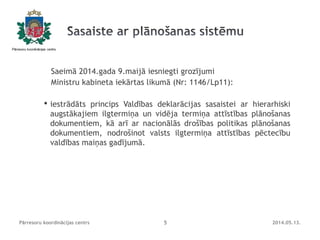 Pārresoru koordinācijas centrs 5
Saeimā 2014.gada 9.maijā iesniegti grozījumi
Ministru kabineta iekārtas likumā (Nr: 1146/...