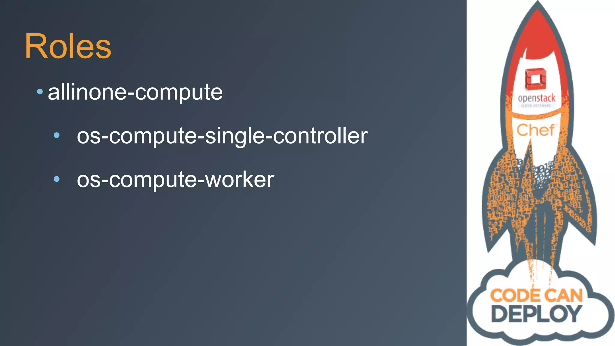 Roles
• allinone-compute
• os-compute-single-controller
• os-compute-worker
 