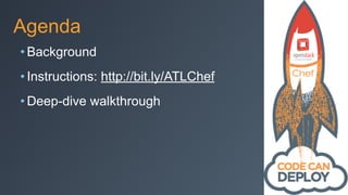 Agenda
• Background
• Instructions: http://bit.ly/ATLChef
• Deep-dive walkthrough
 