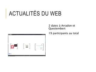 ACTUALITÉS DU WEB
2 dates à Arradon et
Questembert
19 participants au total
 