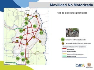 Movilidad No Motorizada
Red de ciclo-rutas prioritarias
Terminales del MIO con bici - estaciones
Estaciones Públicas de Bicicletas
 