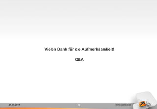 21.05.2014 www.consol.de20
Vielen Dank für die Aufmerksamkeit!
Q&A
 
