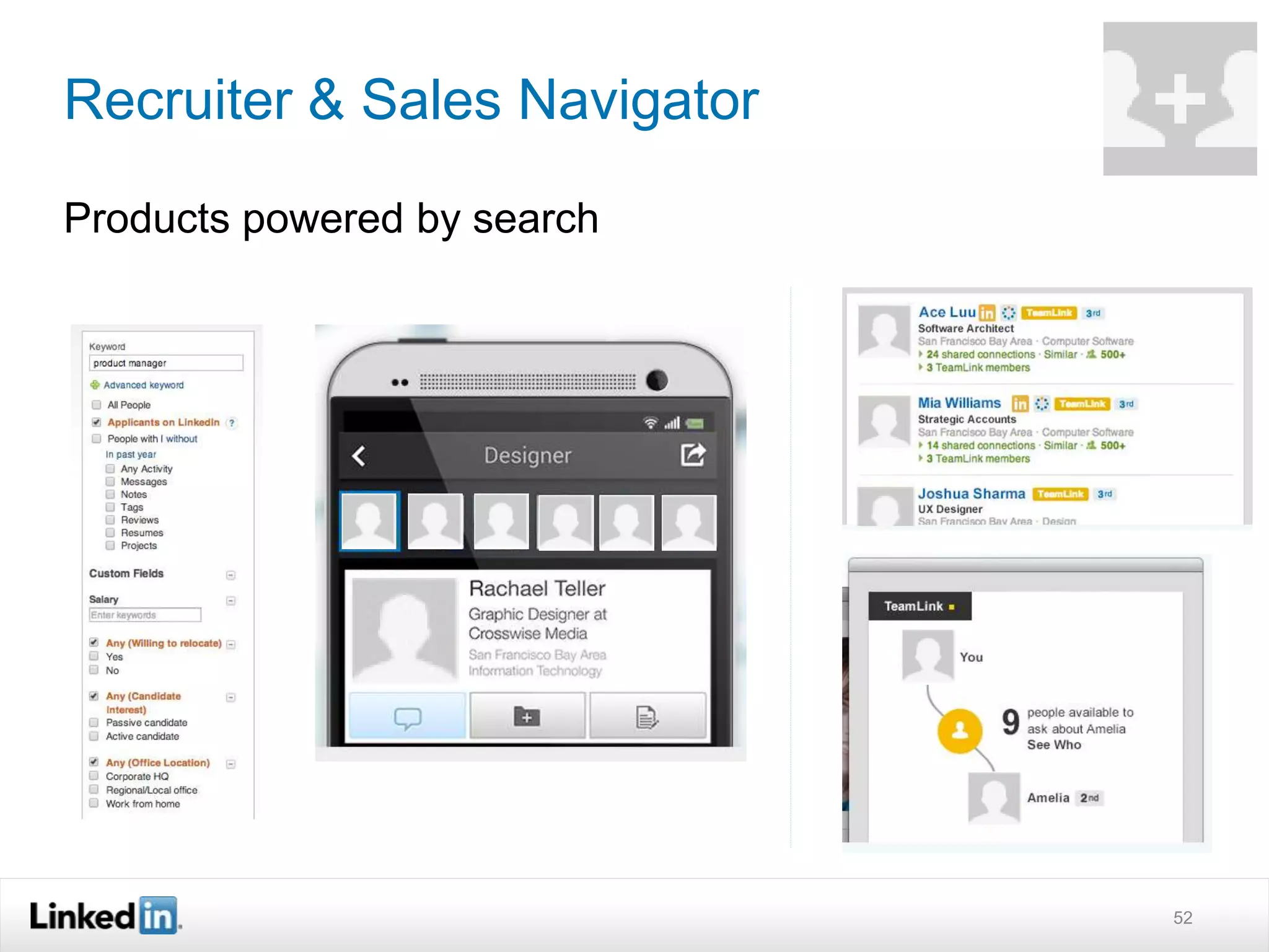 Recruiter & Sales Navigator
Products powered by search
52
 