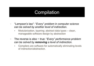 Compilation
•  “Lampson’s law”: “Every” problem in computer science
can be solved by another level of indirection.
•  Modu...