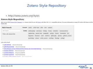 www.stks.or.th
7272
Zotero Style Repository
• http://www.zotero.org/styles
 