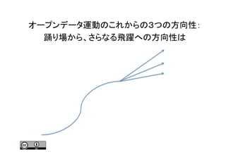 オープンデータ運動のこれからの３つの方向性：
踊り場から、さらなる飛躍への方向性は	
 