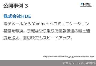 _ 3
ʽHDE
ӥ`뤫 Yammer إߥ˥`
PܞQXʤȡ_η
Ȥ򒈴˼Q⥹ԩ`ɥåס
http://www.microsoft.com/ja-jp/casestudies/hde.aspx
Iڥ`άF״
 