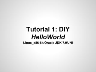 Tutorial 1: DIY
HelloWorld
Linux_x86-64/Oracle JDK 7.0/JNI
 