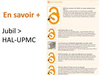 Pourquoi une page
chercheur dans HAL?
Page chercheur dans HAL =
• page web personnalisable,
• alimentée automatiquement par les dépôts
faits dans HAL,
• dynamique,
• connectable avec vos autres identifiants :
ORCID, ResearcherID, arXiv, IdRef, Twitter,
Facebook, Google, LinkedIn + lien vers un blog.
Exemple : http://cv.archives-ouvertes.fr/frederique-flamerie
 