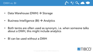 © Copyright 2000-2014 TIBCO Software Inc.
DWH vs. BI
•  Data Warehouse (DWH) à Storage
•  Business Intelligence (BI) à A...