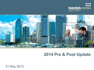 www.hanrickcurran.com.au
2011-2012 Budget Update 12 May
2011
2014 Pre & Post Update
21 May 2013
 