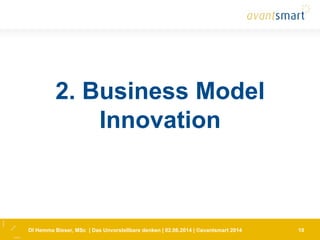 DI Hemma Bieser, MSc | Das Unvorstellbare denken | 02.06.2014 | ©avantsmart 2014 10
2. Business Model
Innovation
 