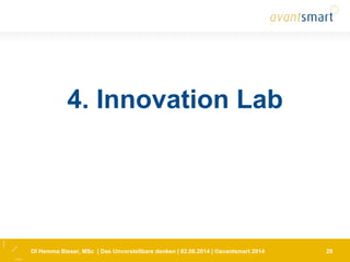 DI Hemma Bieser, MSc | Das Unvorstellbare denken | 02.06.2014 | ©avantsmart 2014 28
4. Innovation Lab
 