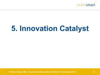 DI Hemma Bieser, MSc | Das Unvorstellbare denken | 02.06.2014 | ©avantsmart 2014 33
5. Innovation Catalyst
 